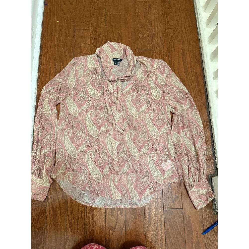 Paige Cleobelle Paisley Silk Blouse pink and‎ tan size medium
